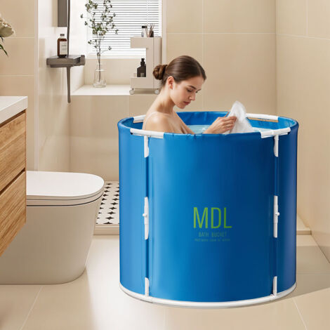 Navy Blue Barrel Foldable Soaking Bathtub