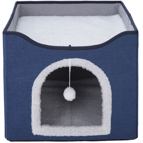 Navy Foldable Multifunctional Cat Bed with Scratching Pad