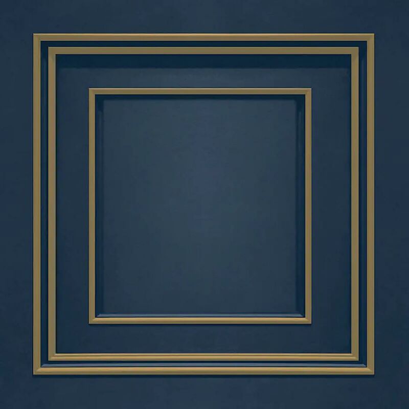 Navy & Gold Textured Wood Panelling Effect Vinyl Wall Feature Wallpaper