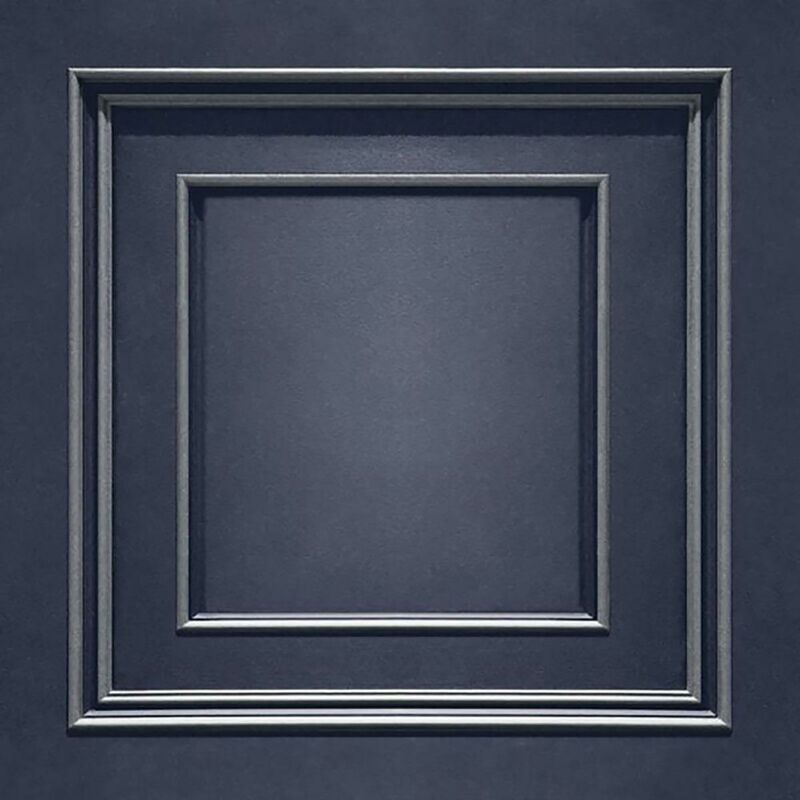 Belgravia Decor - Navy Silver Belgravia Textured Wood Panelling Effect Vinyl Wallpaper Metallic