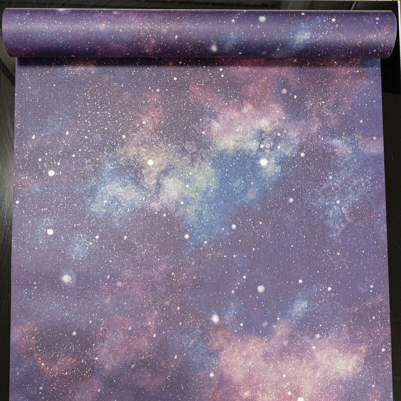 Muriva - Navy/Purple Space Galaxy Wallpaper Textured Night Sky Planets Glittery Stars