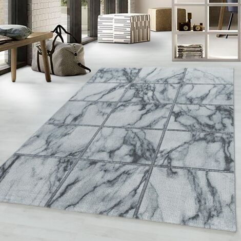 Naxos Luxury Marbled Rug Bedroom Living Room Contemporary White on Silver Large 160x230 cm (5'3"x7'7")