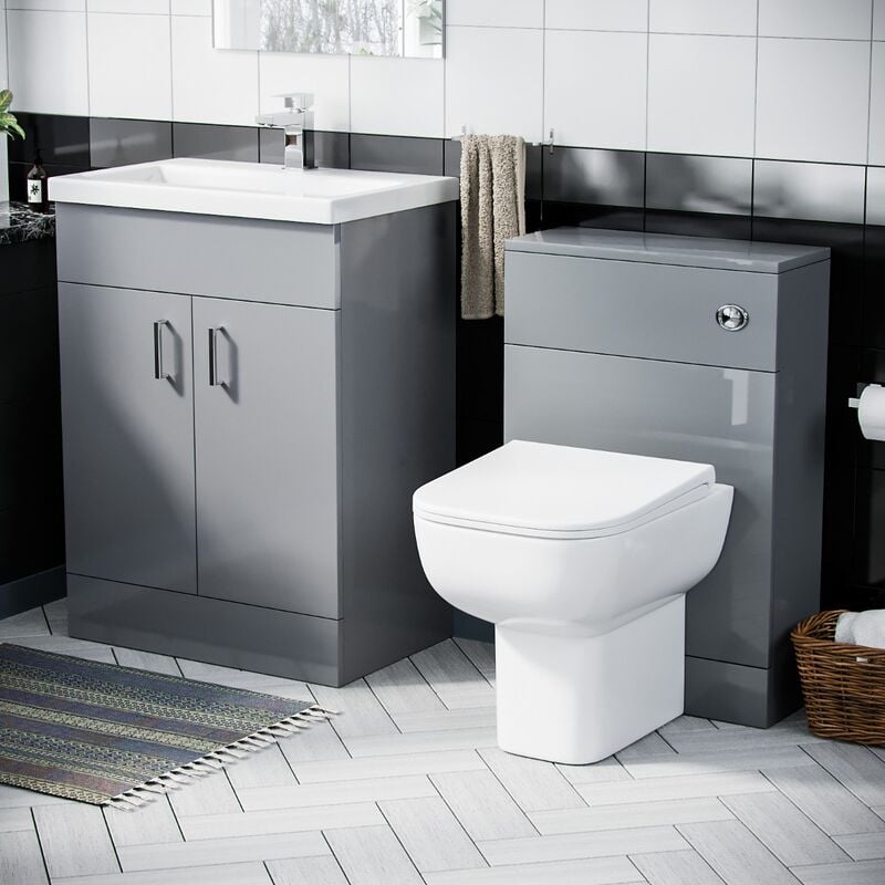 Nayuna 600 Grey Freestanding Basin Vanity, wc & btw Toilet Set - Flat Pack