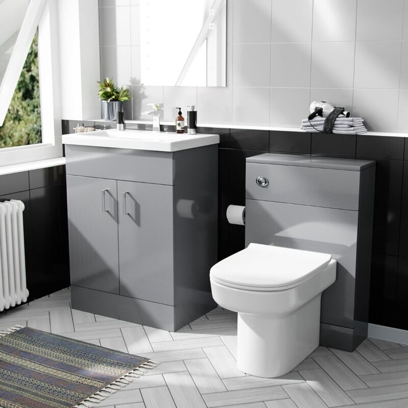 Nayuna 600mm Grey Freestanding Basin Vanity, wc & btw Toilet - Flat Pack