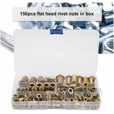 Nazalus - Gran oferta - Tuercas remachables amarillas de cabeza plana, 150 piezas - Para uso interior y exterior