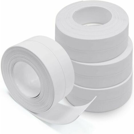 Nazalus - Producto estrella - Sellador para paredes y fachadas, adhesivo para la parte inferior de puertas, 4 rollos de tira de sellado, PVC autoadhesivo, para inodoros, bañeras, esquinas de paredes y