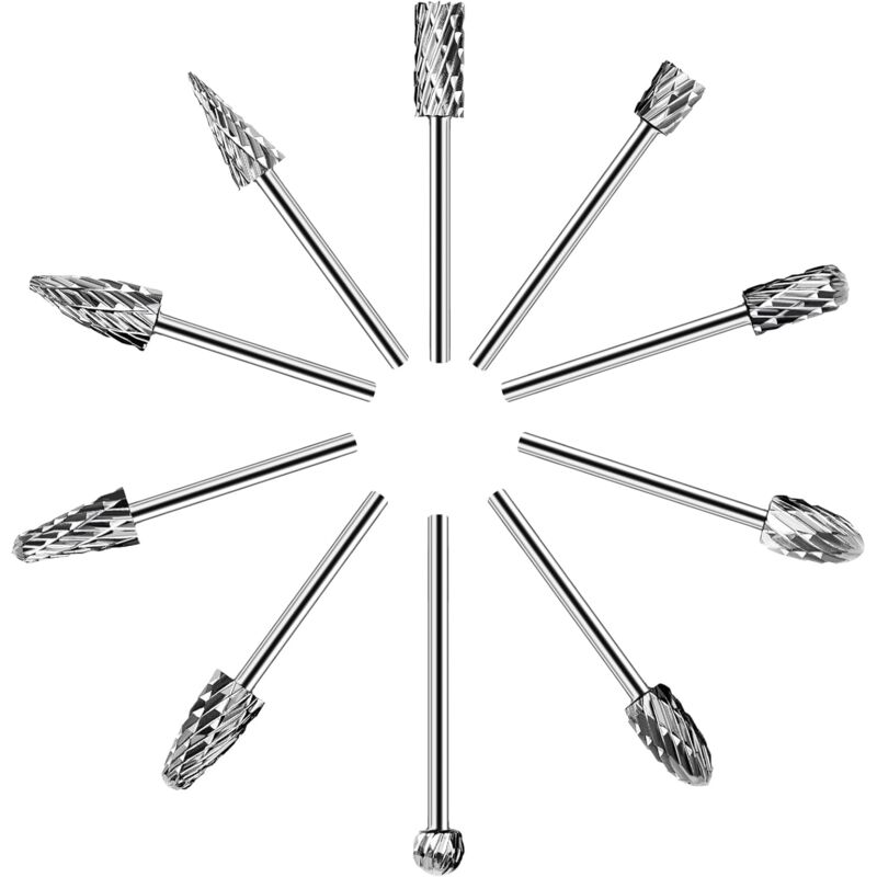 Nazalus-Vente 10 Pièces Jeu de Fraises en Carbure Tungstène Double Tranchant pour Outil Rotatif, Tige 36 Fraise Pour Meuleuse Travail du Bois,