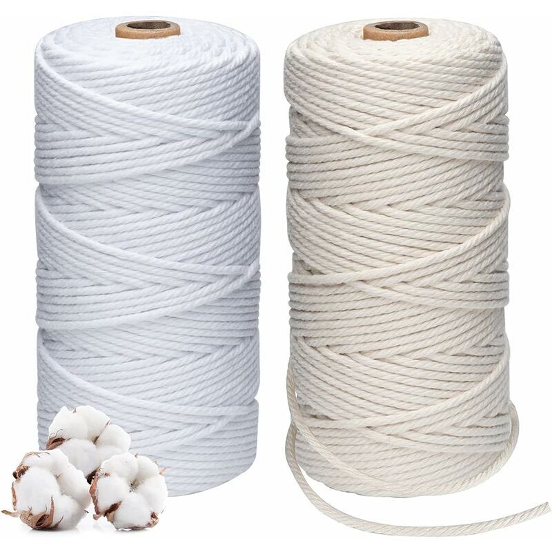Nazalus-Vente chaude-2 Rouleau x 2 Couleur Cordon en Coton,3mm Corde en macramé Naturelle avec Boîte de Rangement Exquise,100m/Rouleau Ficelle Corde
