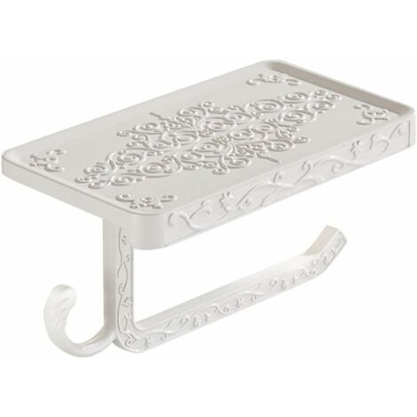 Nazalus-Vente chaude-Antique Porte-rouleau de papier toilette 2 en 1 Vintage Support Lundi perçage Nostalgie Porte Rouleau Papier WC mural avec étagère pour salle de bain(blanc)
