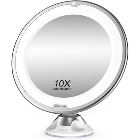 Nazalus-Vente chaude-Grossissant Miroir Maquillage 10x avec Lumières LED 1 Joint à Bille d'attache Ajustable à 360° Miroir Cosmétique Portable, pour Salle de Bain, Voyage