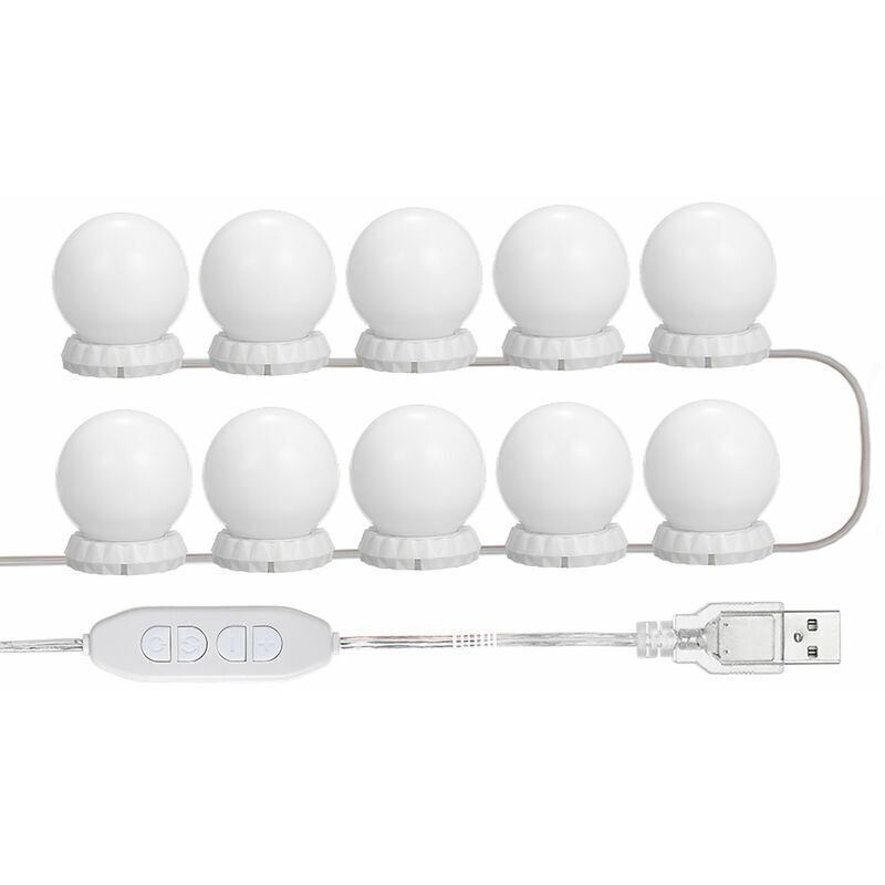 Nazalus-Vente chaude-Kit D'Eclairage Miroir Led Pour Coiffeuse, Avec 10 Ampoules Reglables, 10 Luminosite Et 3 Modes D'Eclairage, Type Usb, Blanc
