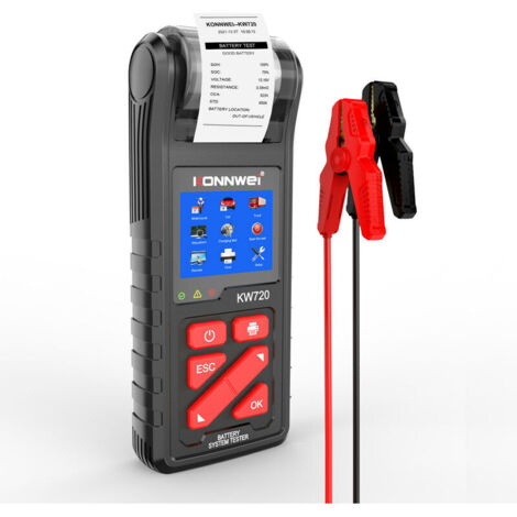 Nazalus-Vente chaude-KONNWEI KW720 Testeur de batterie de voiture avec imprimante intégrée 6V 12V 24V Testeur de charge de batterie Démarrage et système de charge Test Scan Tool pour voiture moto cami
