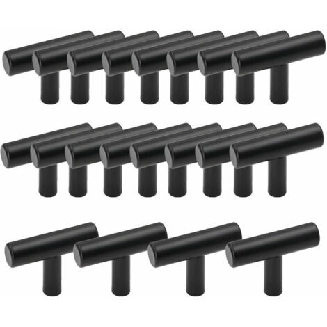 Nazalus-Vente chaude-Lot de 20 Poignée Meuble Cuisine en Acier Inoxydable Forme de T - Barre de Tiroir, Placards, Portes, Meubles, Salle de Bain, Chambres Armoires - Noir