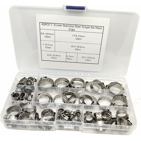 Nazalus-Vente chaude-Lot de 85 colliers de serrage réglables en acier inoxydable 304 7 à 21 mm pour tuyau de plomberie. automobile et alimentation en eau (type 2)