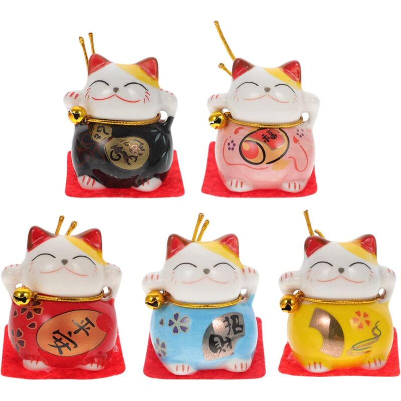 Nazalus-Vente Figurines Japonaises de Chat Chanceux de Maneki Neko Statues Aniamal Mignons Sculptures de Chaton Topper Intérieur Décorations de