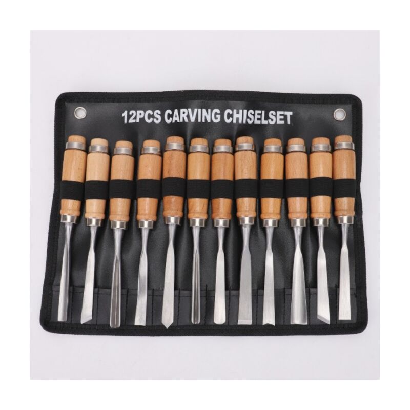 Nazalus-Vente Lot de 12 outils pour sculpter le bois sculpté en bois Ciseau à main Set menuiserie professionnelle Outils