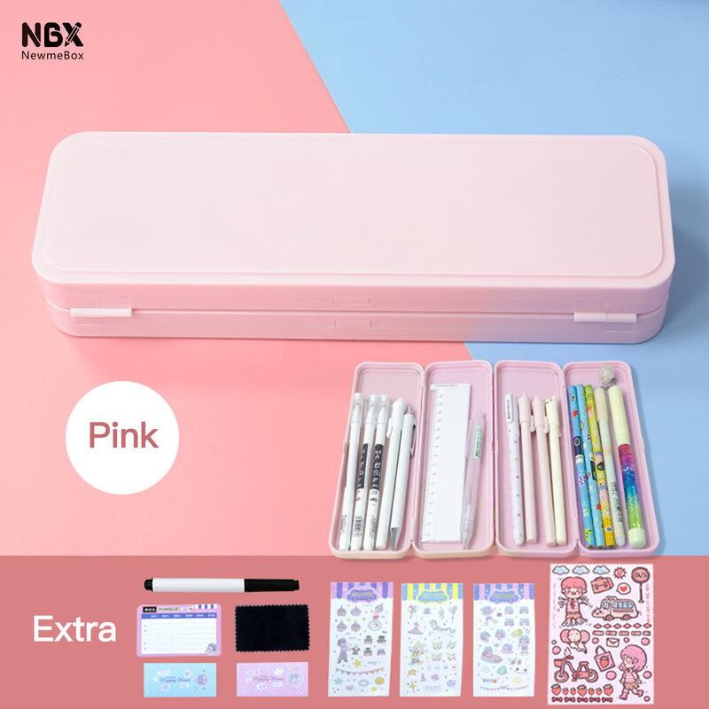 

NBX Caja de papelería plegable Estuche para lapices Estuche para lapices de doble capa Organizador de caja para lapices con etiqueta de lapiz