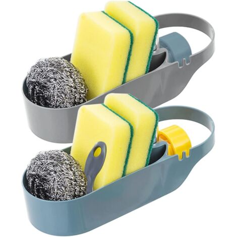 NC DBAILY Sink Sponge Holder,2 Pcs Kitchen Sink Storage Drain Durable Storage Space for Kitchen Sponge Vegetable Fruit Sink Bathroom(Blue,Grey)