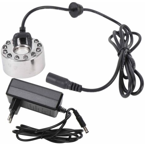 Nebelgenerator aus Zinklegierung mit 12 farbwechselnden LEDs, Luftbefeuchter für Springbrunnen, Teiche, Steingärten, Vasen, Vogeltränken, EU-Stecker.