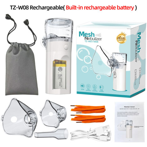 Nébuliseur Portable Rechargeable pour Enfants et Adultes, Inhalateur Silencieux avec 2 Masques et 1 Embout, Aérosoll avec Auto-nettoyage, Inhalateur Électrique pour Usage Domestique et Voyage