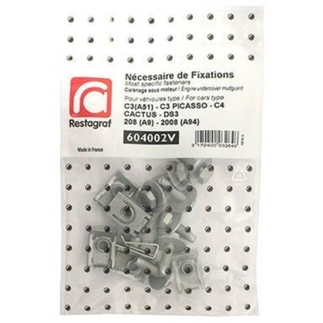 nécessaire de fixations pour carénage sous moteur c3 (a51) - c3 picasso - c4 cactus - ds3 - 208 (a9) - 2008 (a94)