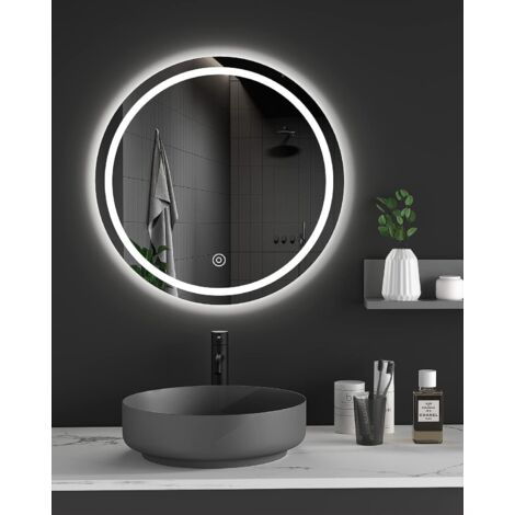 Neche – Miroir lumineux de salle de bain 60 x 60 cm – Éclairage LED anti-buée – Interrupteur tactile – Température de couleur 6400K