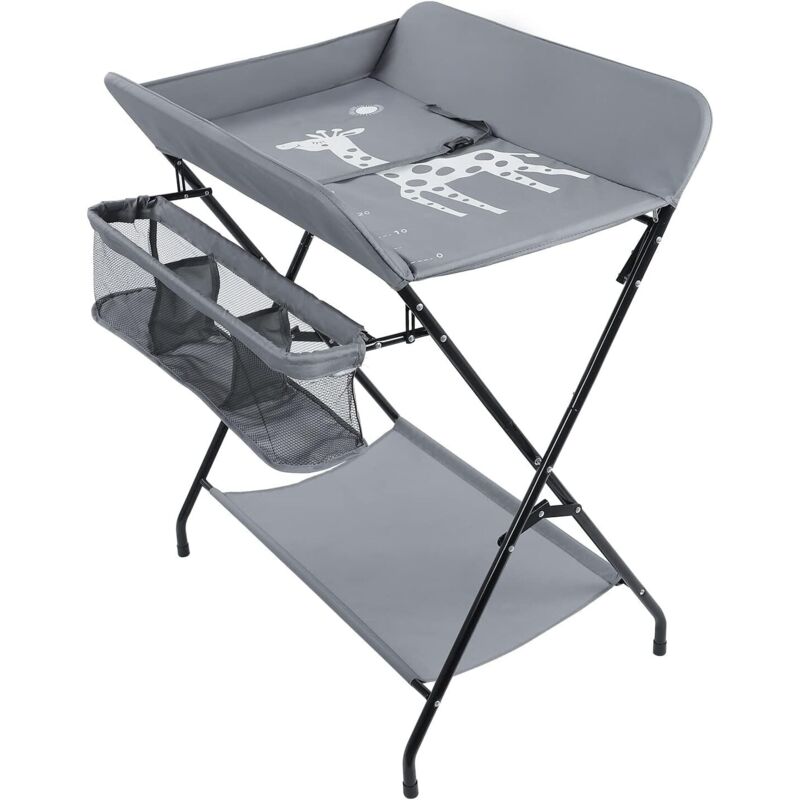 Neche Table à langer Pliante pour bébé avec Panier de Rangement pour Nouveaux-Nés,Structure en Fer Charge,Gris
