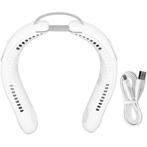 Neck Fan 4 Fan Blades 3 Speeds Hands Free USB Charge Low Noise Foldable Design Face Fan for Home Office Travel White