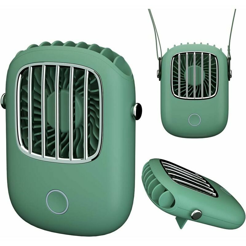 neck hanging fan, mini hanging neck fan with 1800mah power bank, hands-free design/powerful airflow and 3 speeds (green)