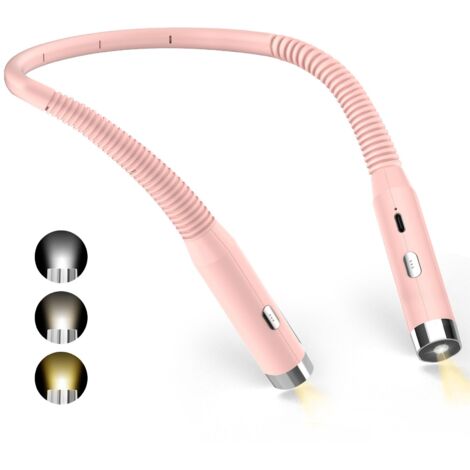 Neck Reading Light, Rechargeable Bedside Reading Lamp, USB LED Reading Light for Traveling, Camping(Pink)