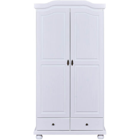 NEDER - Armoire 2 Portes Bois Massif Blanc