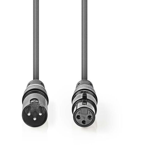Nedis Balanced Audio-Kabel / XLR 3-Pin Stecker / XLR 3-Pin Buchse / Vernickelt / 15.0 m / Rund / PVC / Dunkelgrau / Kartonverpackung