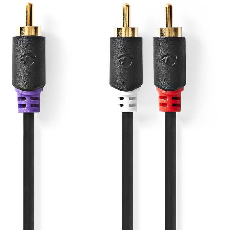 Nedis - Câble subwoofer rca Mâle 2x rca Male Plaqué or 3.00 m Rond 4.0 mm Anthracite Boîte