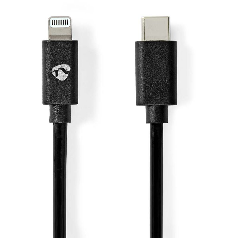 Nedis - Lightning Câble usb 2.0 Apple Lightning à 8 broches usb-c Mâle 480 Mbps Plaqué nickel 2.00 m Rond pvc Noir Enveloppe