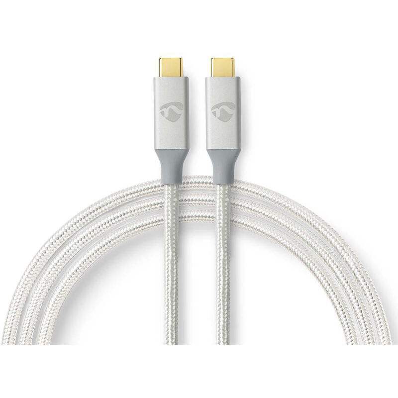 Nedis - Câble usb usb 3.2 Gen 2x2 usb-c Mâle usb-c Mâle 100 w 4K@60Hz 20 Gbps Plaqué or 1.00 m Rond Nylon / Tressé Argent Sachet avec Fenetre