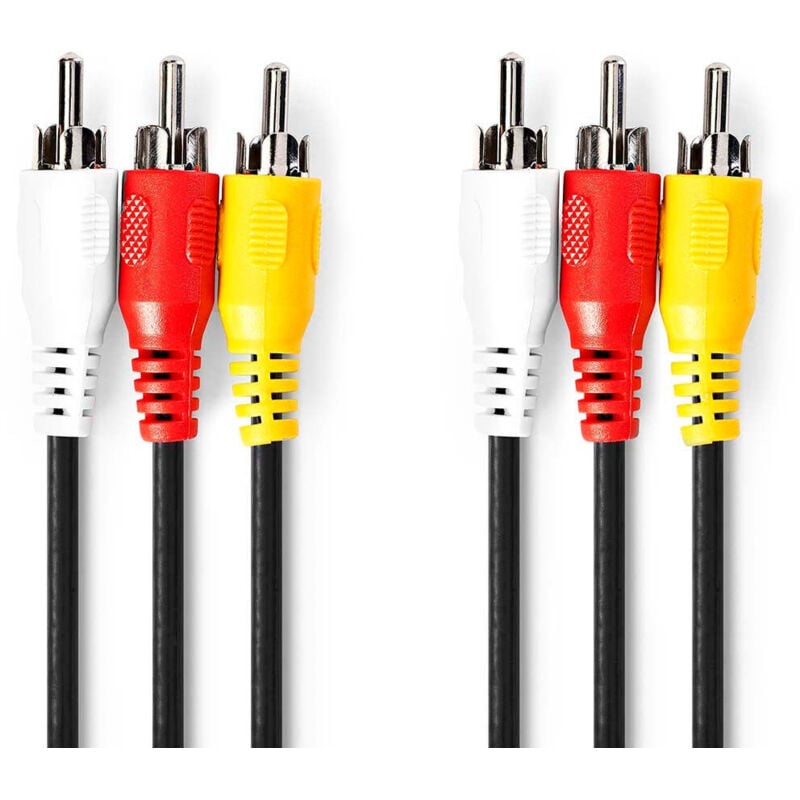 Composite video kabel 3x rca stecker 3x rca stecker vernickelt 480p 500 m rund pvc schwarz plastikbeutel 38760