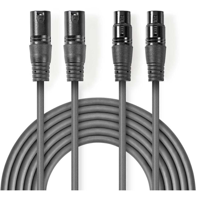 Nedis - Modèle : Câble Audio xlr Symétrique 2x xlr 3-Pin Mâle 2x xlr 3-Pin Femelle Plaqué nickel 0.50 m Rond pvc Gris Foncé Manchon en Carton