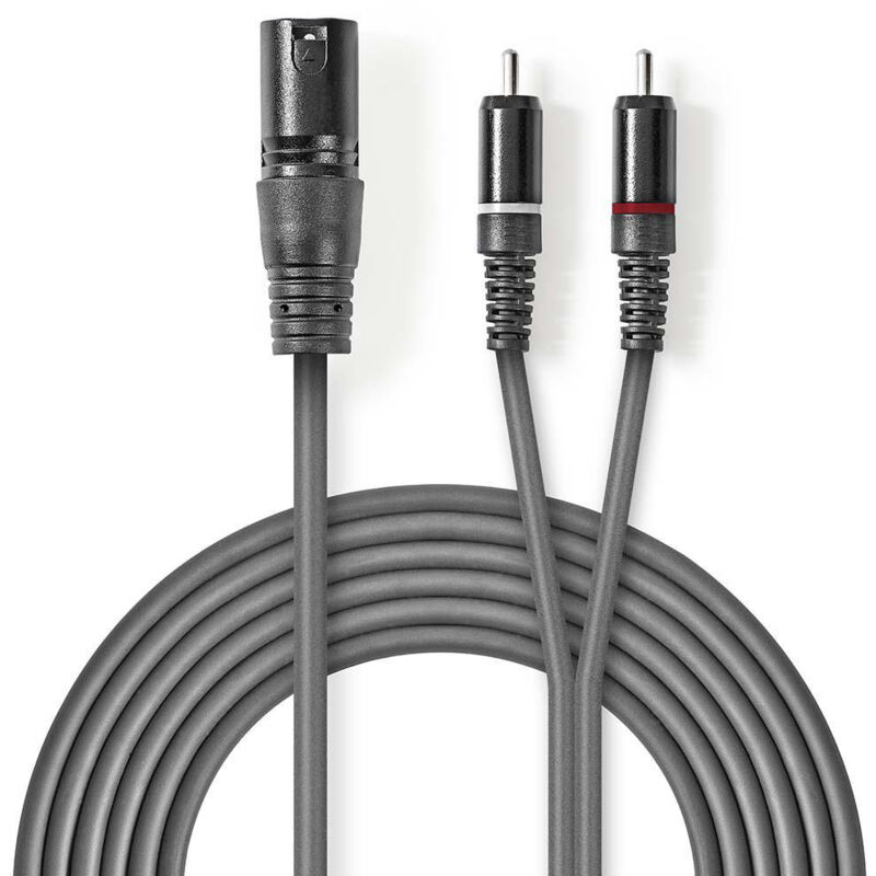 Nedis - Câble Audio xlr Symétrique xlr 3-Pin Mâle 2x rca Male Plaqué nickel 3.00 m Rond pvc Gris Foncé Manchon en Carton