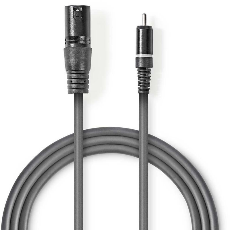 Nedis - Modèle du produit : Câble audio déséquilibré xlr 3-Pin Mâle rca Mâle Plaqué nickel 1.50 m Rond pvc Gris Foncé Manchon en Carton