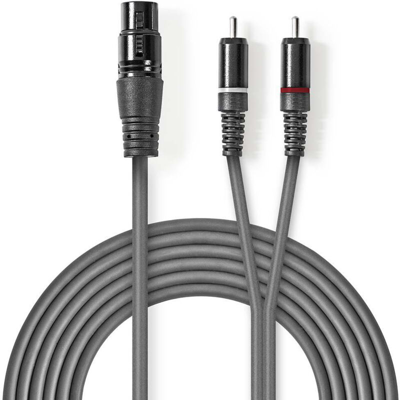 Nedis - Modèle du produit : Câble Audio xlr Symétrique xlr 3-Pin Femelle 2x rca Male Plaqué nickel 1.50 m Rond pvc Gris Foncé Manchon en Carton
