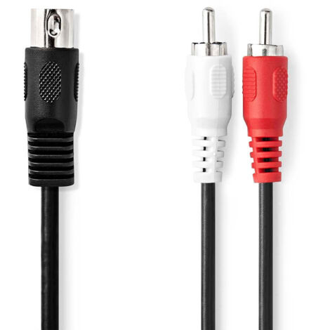 Nedis DIN-Audio-Kabel / DIN 5-Pin Stecker / 2x RCA Stecker / Vernickelt / 1.00 m / Rund / PVC / Schwarz / Label