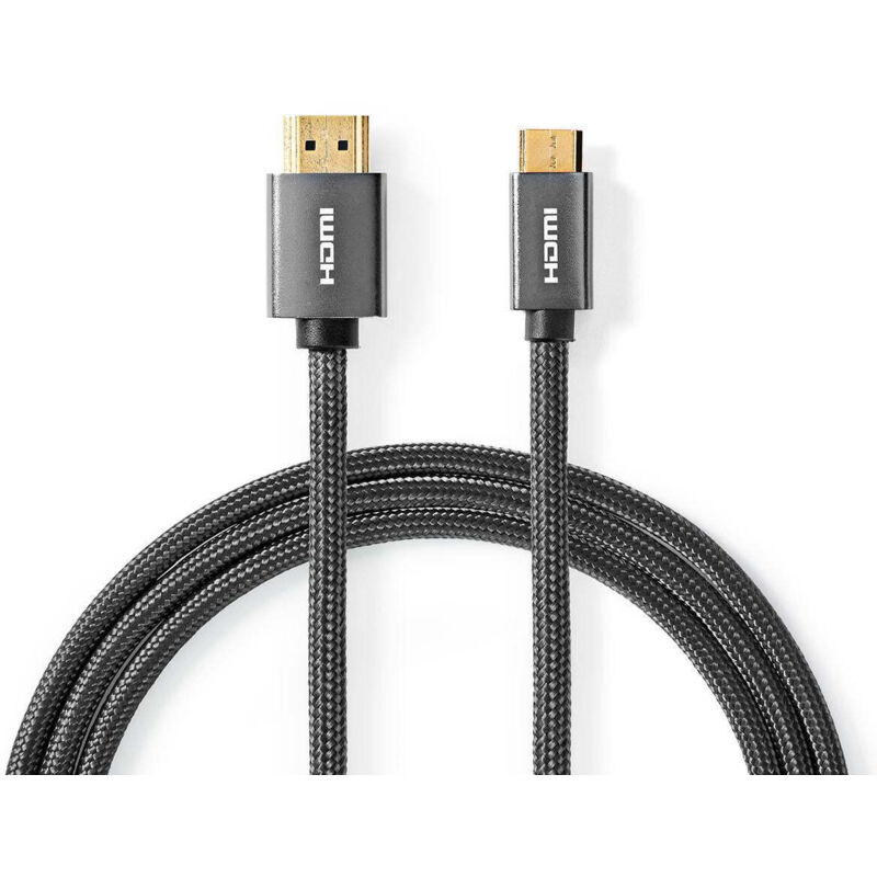 Nedis - High speed hdmi kabel mit ethernet hdmi stecker hdmi mini stecker 4k60hz 18 gbps 200 m rund baumwolle anthrazit grau mit metall box mit