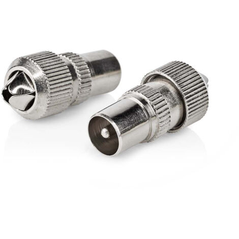 Nedis IEC (Coax) Stecker / Gerade / Stecker / Vernickelt / 75 Ohm / Schraube / Kabeleingangsdurchmesser: 7.0 mm / Metall / Silber / 2 Stück / Box