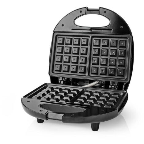Nedis KAWP200BK gofrera 2 barquillo(s) 750 W Negro, Plata
