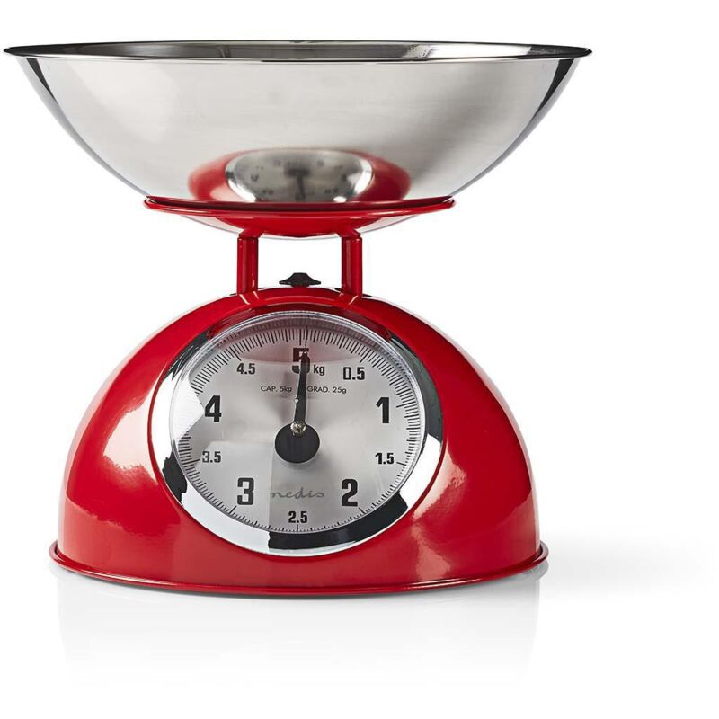 Balance de cuisine Retro Rouge Analogique Bol amovible acier 5kg Fonction Tare Nedis