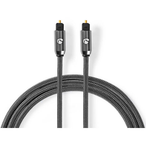 Nedis Optisches Audiokabel / Toslink Stecker / Toslink Stecker / 5.00 m / Rund / Geflochten / Gun Metal Grau / Verpackung mit Sichtfenster