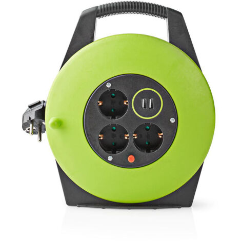 Nedis PECCR10UFGN Enrouleur de câble 10,0 M 3x 1,5 Mm&sup2 Protection thermique Schuko &amp USB
