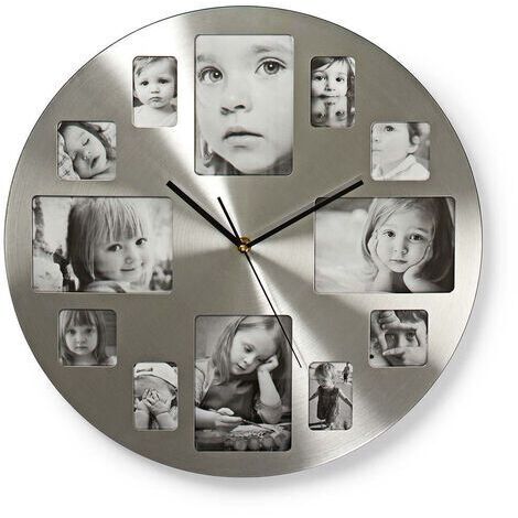 Nedis Reloj de Pared Circular | 40 cm de diámetro | Marco de foto | Plata NE550671423