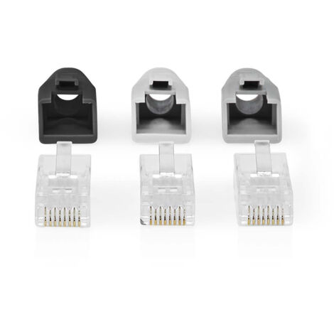 Nedis RJ45-Stecker / RJ45 Pass Through / Festes/verseiltes UTP CAT6 / Gerade / Vergoldet / 10 Stück / Polycarbonate / Grau / Schwarz / Weiss / Box