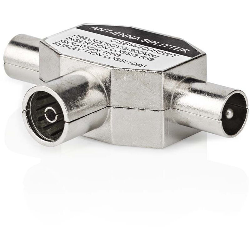 Nedis - Satelliten - antennenadapter 2x koax stecker iec koax buchse vernickelt 75 ohm t verteiler metall wei 1 st box 38739425 38739425 38739425